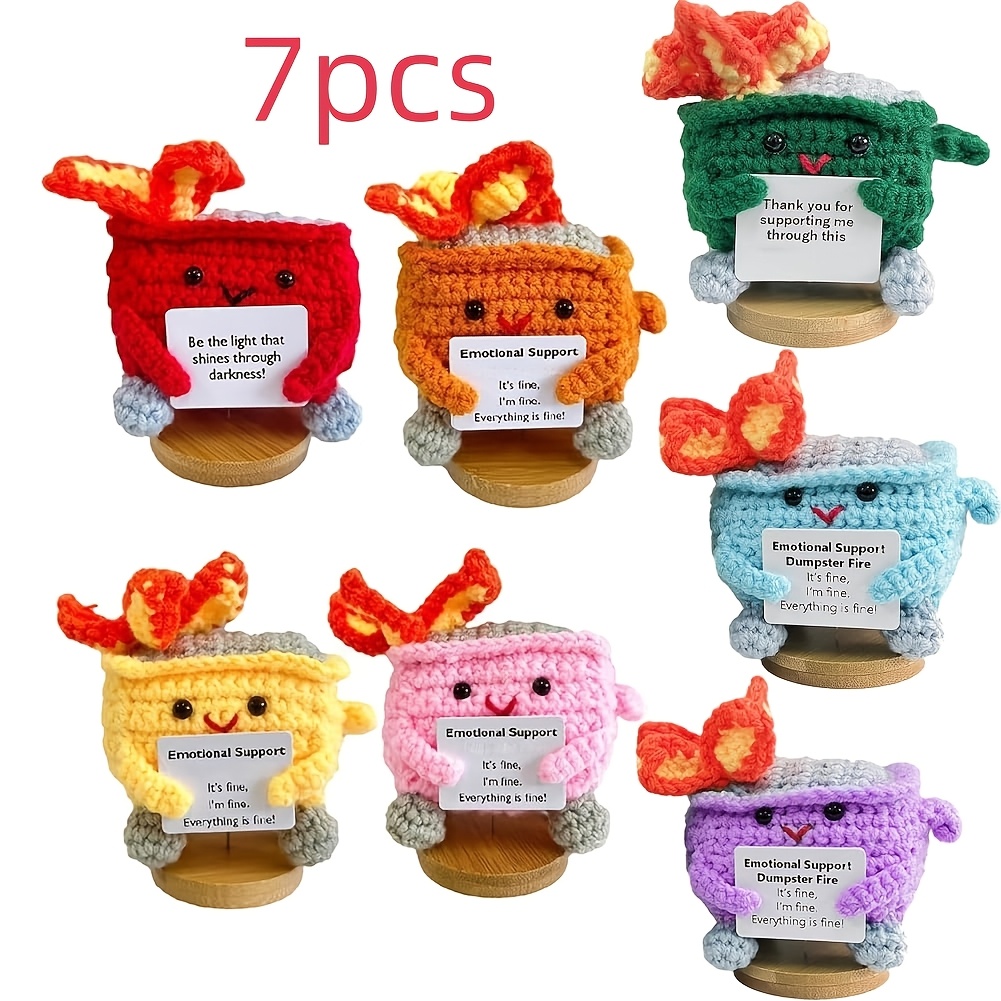 

7pcs Crochet , Handmade Emotional Support Crochet , Crochet Knitting Toy, Emotional Support Gift, Crochet Funny Positive Desk Decor