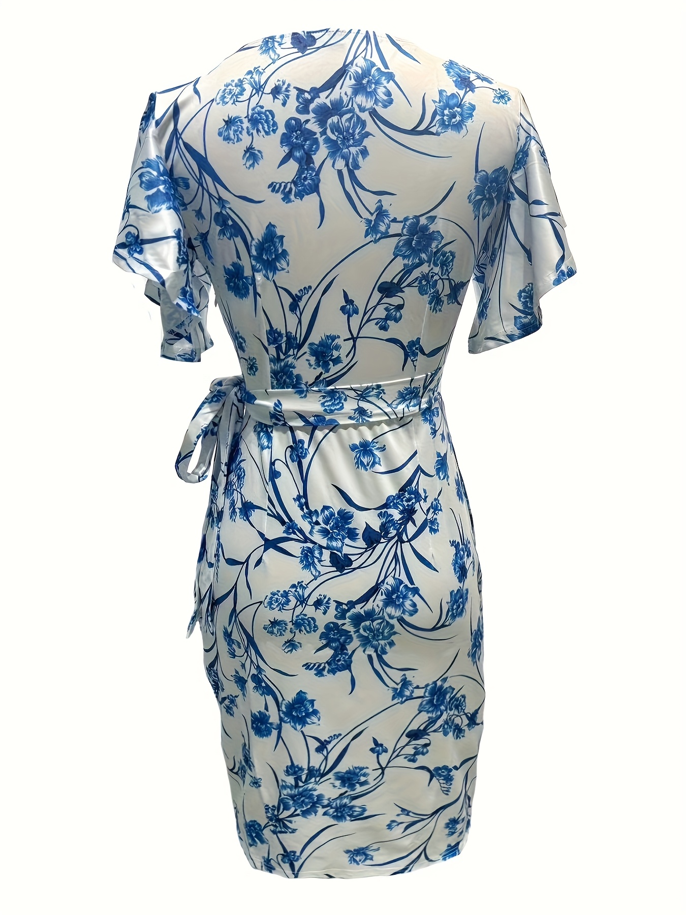 elegant floral print bodycon midi dress v neck flutter