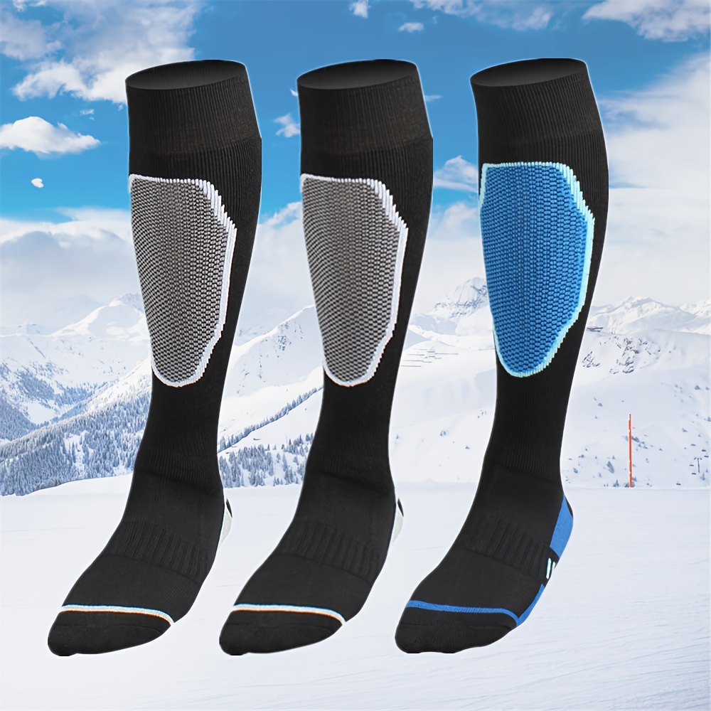 

3pcs Men's , Warm & Breathable Knee-high Ski Socks For Winter Outdoor Sports - Fits All