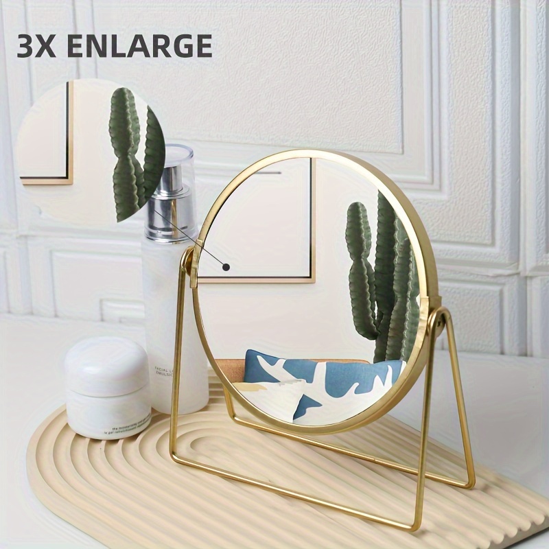 

Double-sided Tabletop Makeup Mirror With 3x Magnification, Metal Frame Vanity Mirror, Character Themed, Varnished Finish, Unscented, Tabletop Mount, Glass Surface - No Power Required