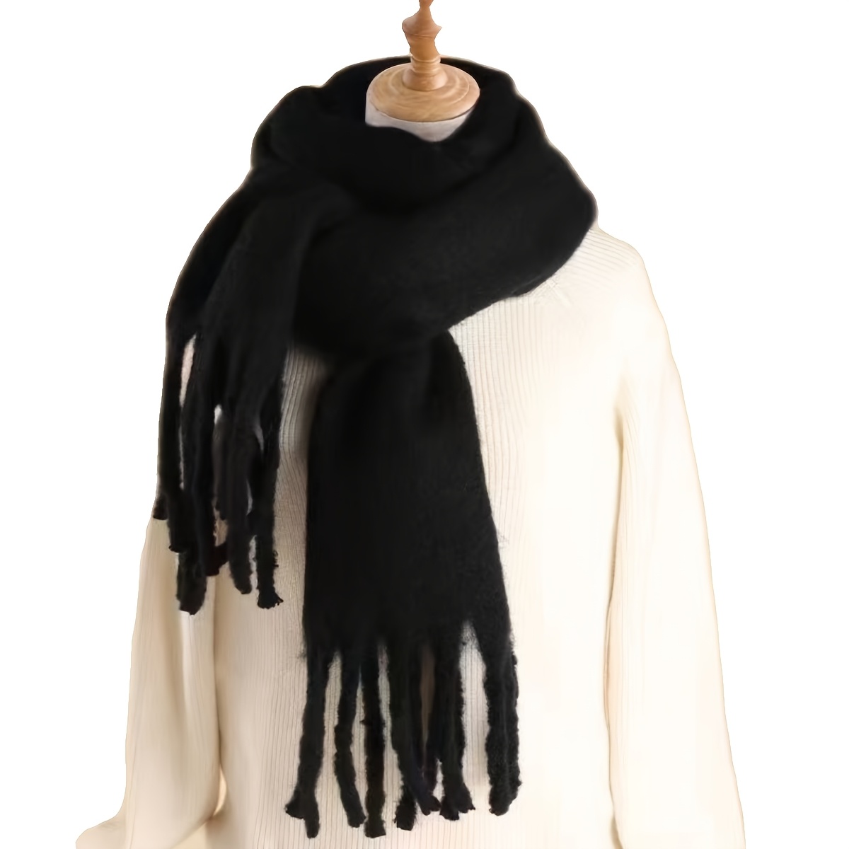 TEMU Écharpe Épaisse Unie de Base Facile Épais Chaud Gland Long Écharpe Automne Hiver Protection Contre Multifonctionnelle Écharpe de Cou