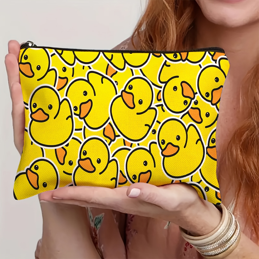 TEMU 1pc Cartoon Little Yellow Duck Makeup Bag, Double-sided Printed Women's Mini Portable Cute Travel Toiletry Pouch, Makeup Brush Aesthetic