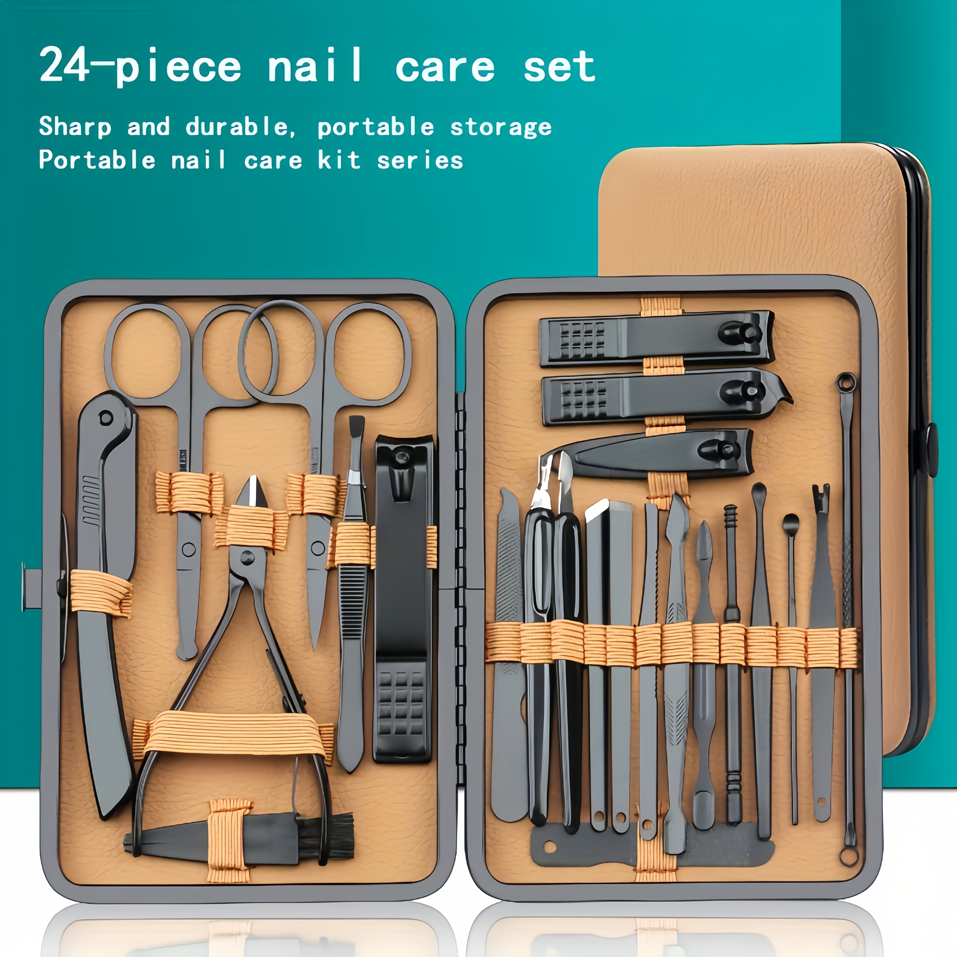 24pcs Nail Care Set with Storage Box - Stainless Steel Nail Scissors, Nail Polish Remover, Nail File, Nail Polish Brushes