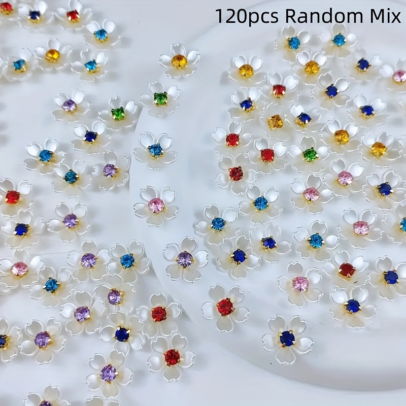 E-shop 120 Stück/40 Stück Glitzer-Blütenperlen mit fünf Blütenblättern - 15 mm, verschiedene Farben für DIY-Schmuckzubehör, für Kleidung, Ohrringe,