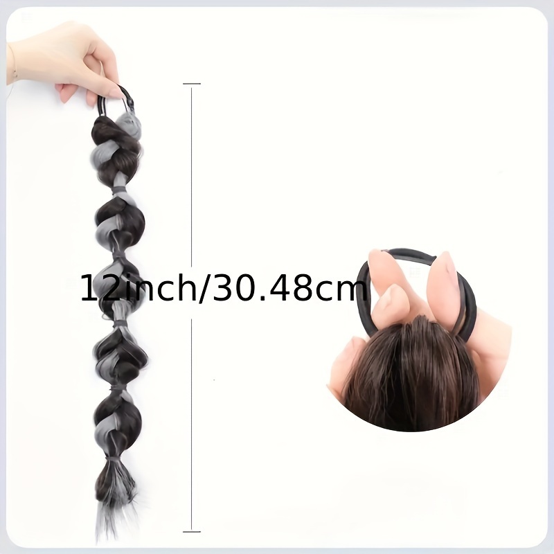 1pc braided ponytail extensions with highlights fashion style twisted   hair extensions ponytail braid   synthetic hair braided ponytail extensions bubble twist braid hair accessories details 3