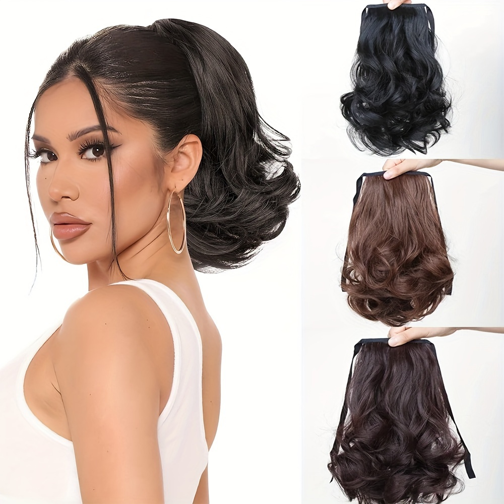 

Clip-in Curly Ponytail Hair Extension For Women - Synthetic Wrap Around Hairpiece In Black, Brown, Burgundy & Dark Brown, Scrunchie Style For Added Length & Texture, Ponytail Extension