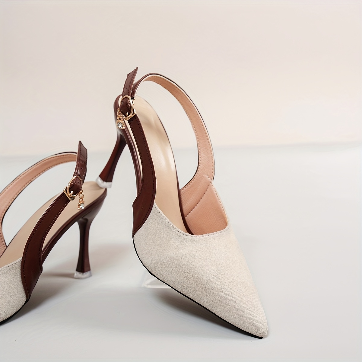 Elegant Beige Stiletto Heels for Women - Pointed Toe, Ankle Strap, Comfortable Fabric Cover, Versatile for Office, Parties, Weddings, and Gifts, Wedding Accessories | Ankle Strap Sandals | Rubber Sole Heels