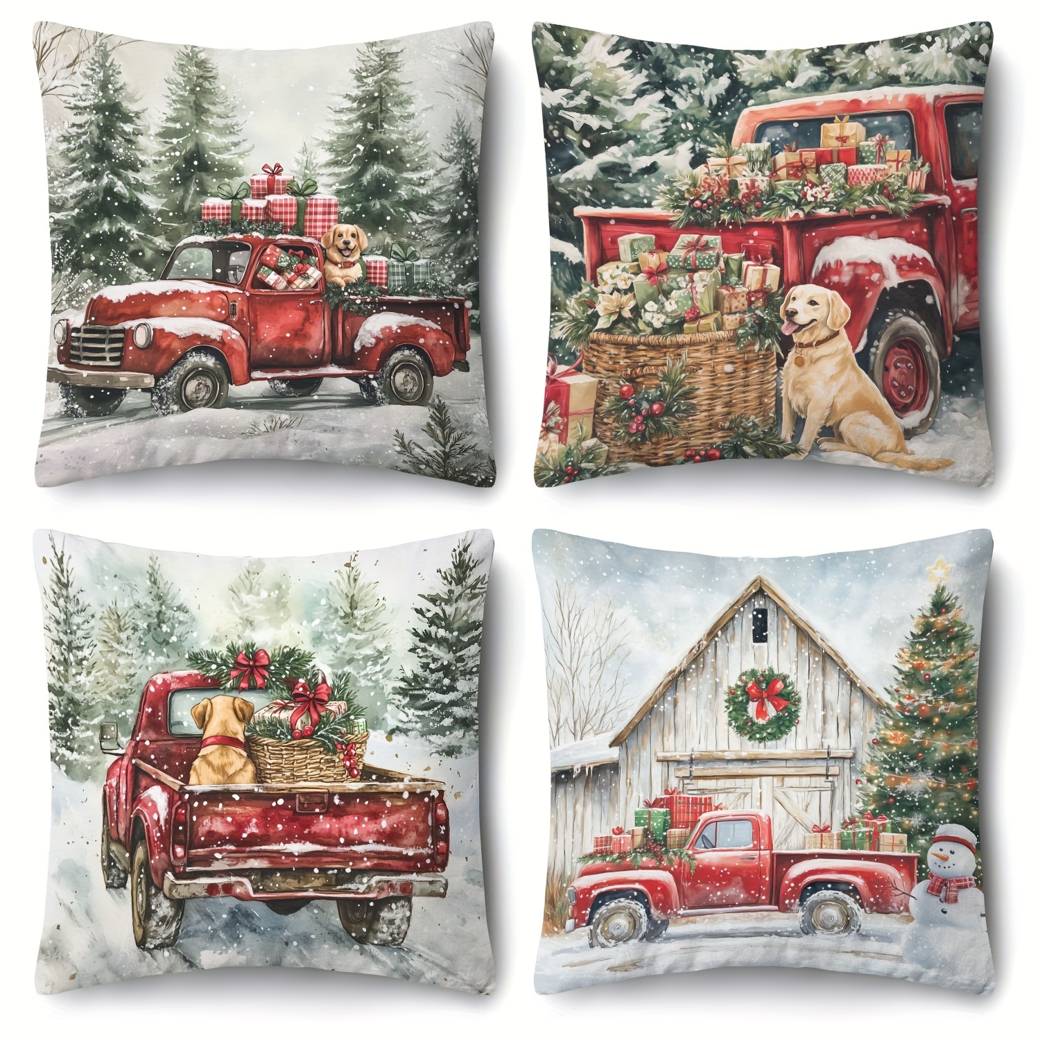 

4- Christmas Set, 18x18 , Contemporary , Washable, , Cushion For , Seasonal Decor