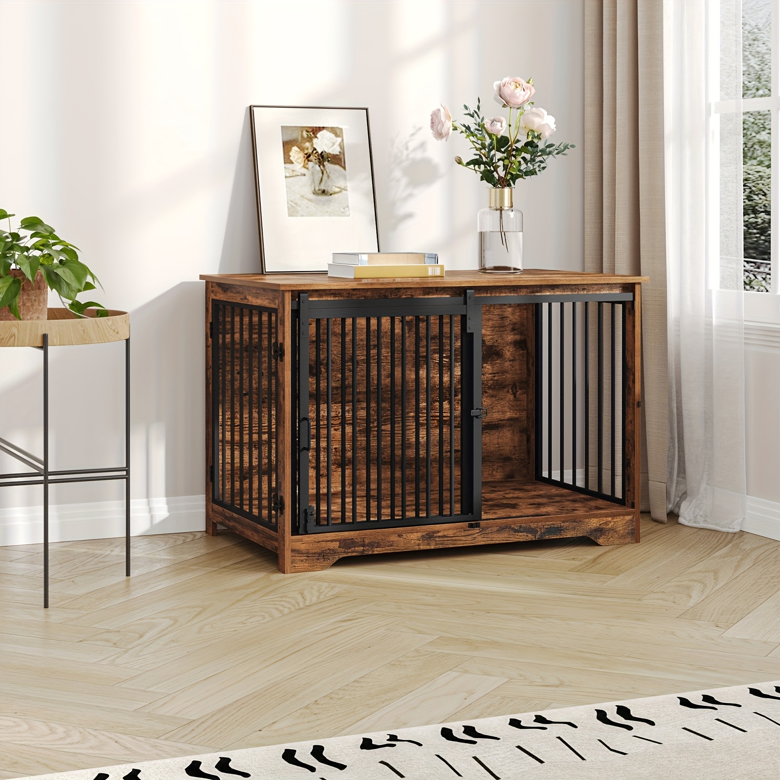 Mueble para jaula de perro, jaula para perro de 100 cm,  , jaula   para perros de interior para perros pequeños/medianos/  de   100 kg, mesa auxiliar, jaula para perro para el hogar, 60 x 100 x 68 cm