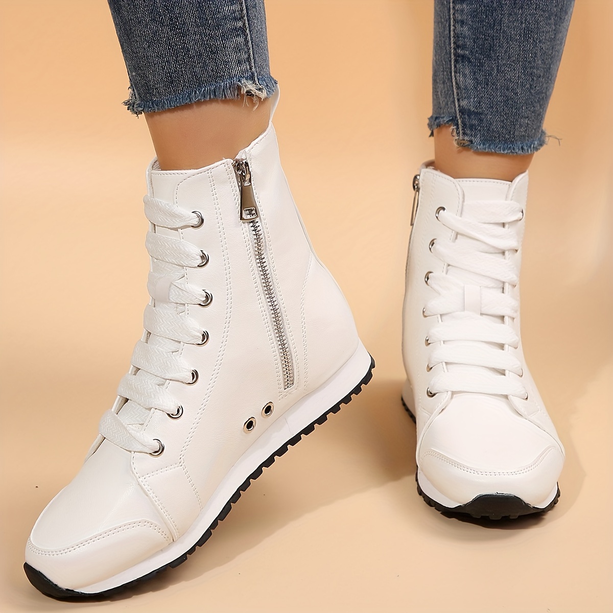 white womens fashionable versatile sports short boots waist Temu
