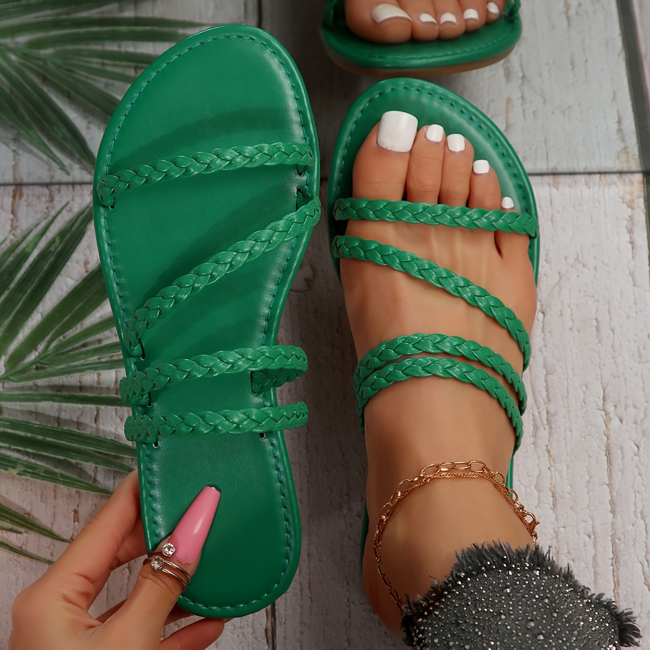 green sandals sold on Temu United States