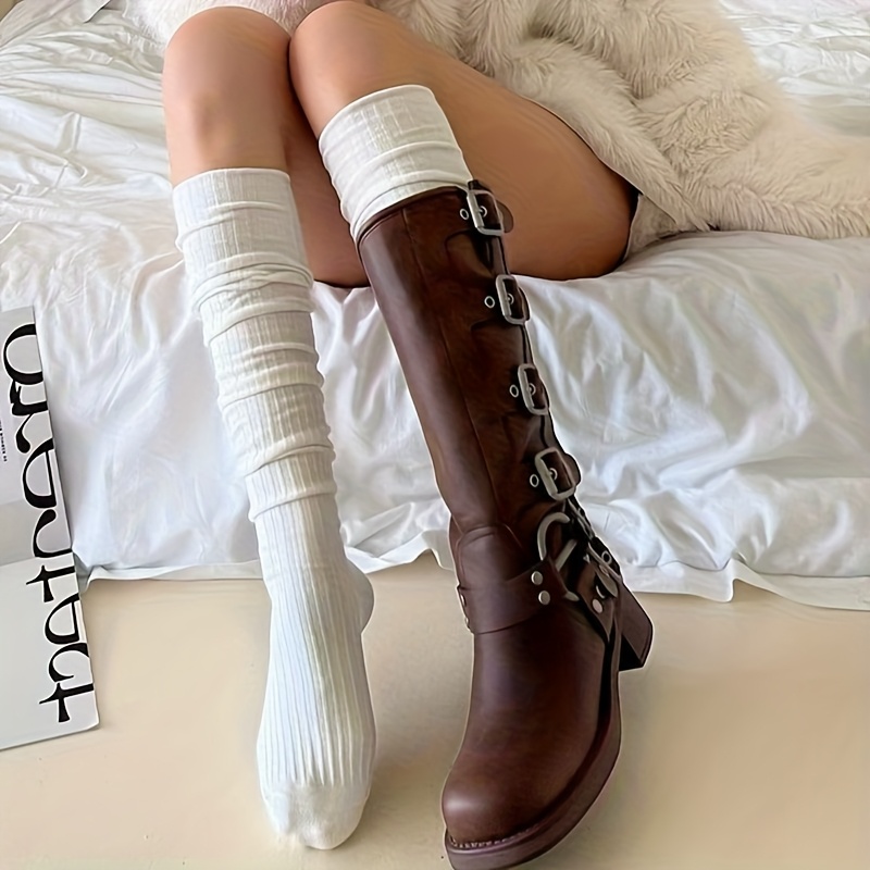 TEMU 1 Pair Of Women's Fashionable Breathable Knee-high Socks Spring/summer Long Socks Fashionable Women's Socks Knee-length Design Legs Essential