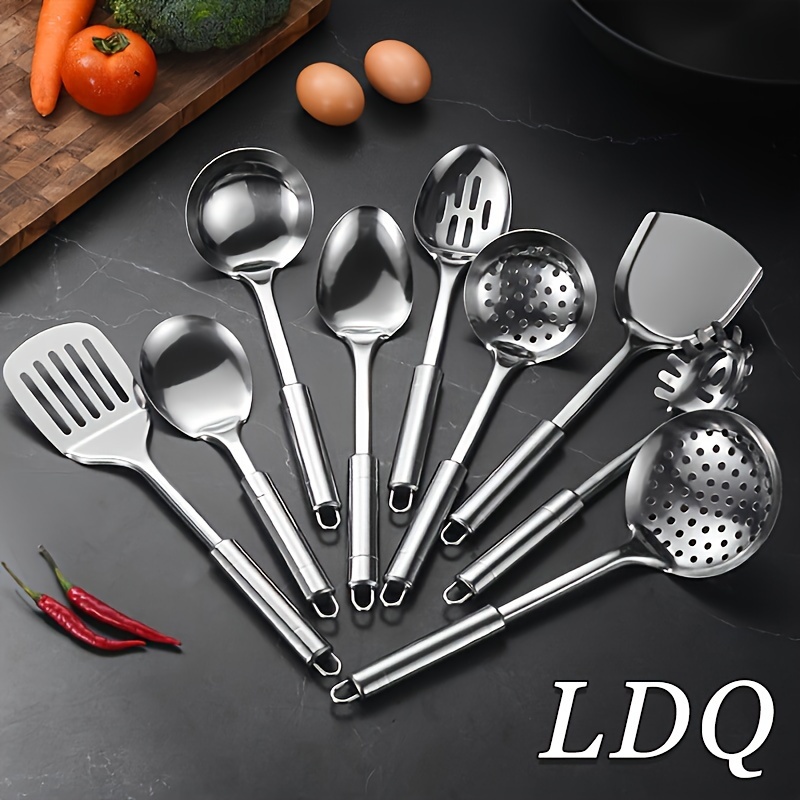 

9-piece Stainless Steel Serving Utensil Set - Kitchen Cooking Tools, Non-stick & Dishwasher Safe, Essential Gadgets For Home Chef & Culinary Lovers