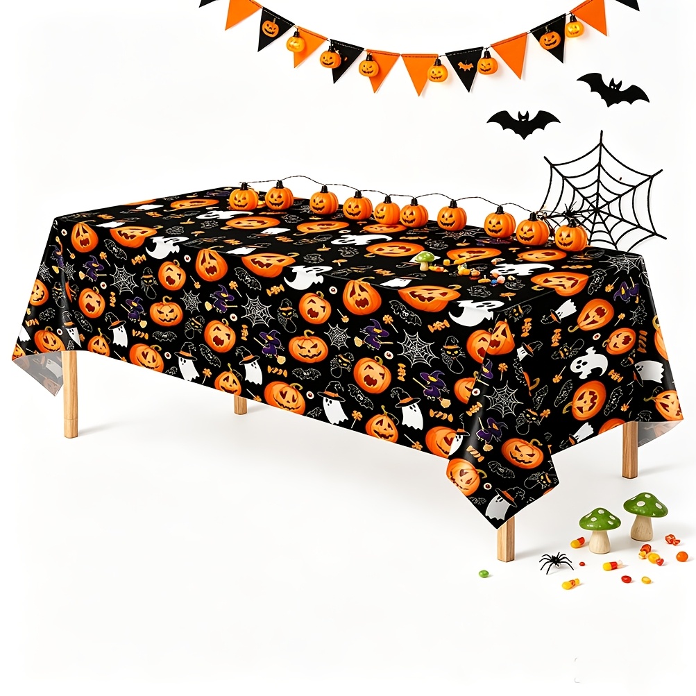 TEMU 1pc Halloween Castle Plastic Rectangular Tablecloth, 54 X 108 Inches Disposable Pumpkin Witch Tablecloth For Home Indoor Outdoor Halloween Party