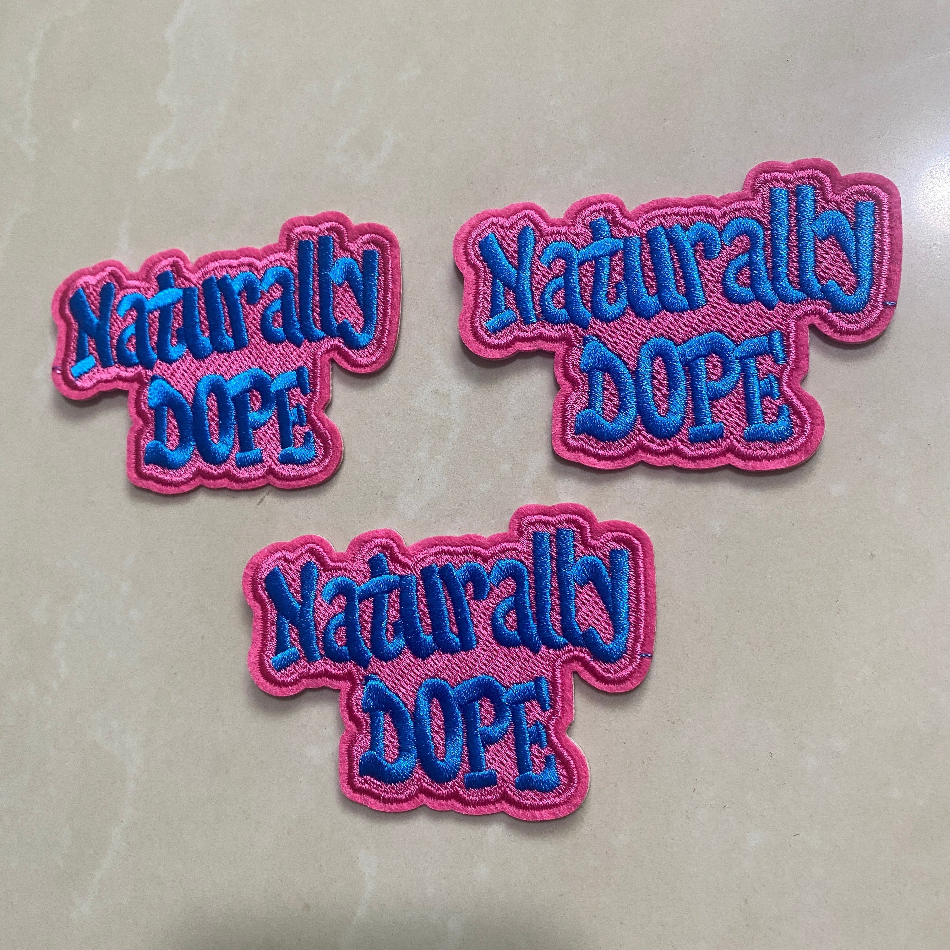 

Naturally Dope Embroidered Appliqué Patch - Iron-on Adhesive Backing, Blue Lettering, Premium Quality - 3 Pack