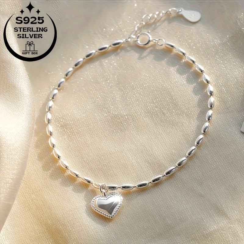 925 Silver Heart Pendant Bracelet Gift for Her