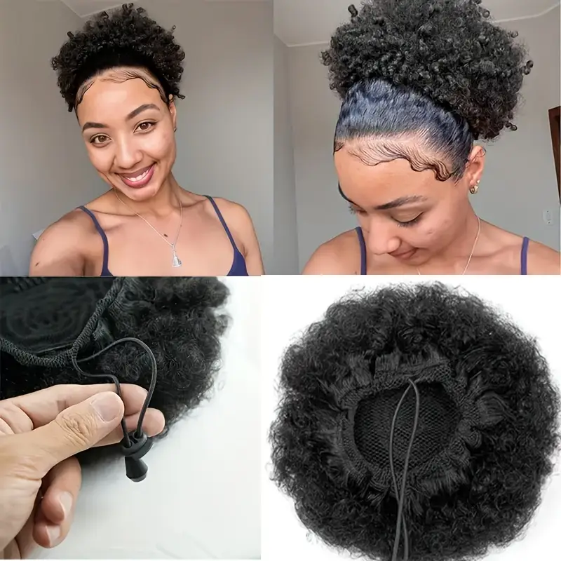 afro curly/ braided ponytail with secure clip & adjustable strap - easy styling for daily use, parties, and photography, high-temperature fiber, everyday hairstyle | secure clip attachment | adjustable strap feature, ponytail holder details 1