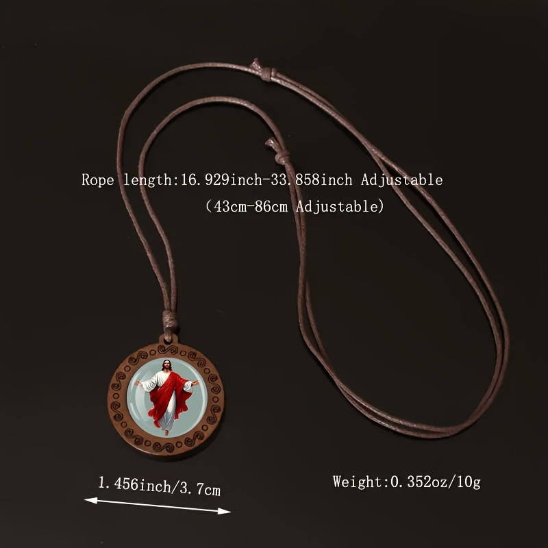 Saint Savior Red Robe Wooden Necklace, Vintage Style