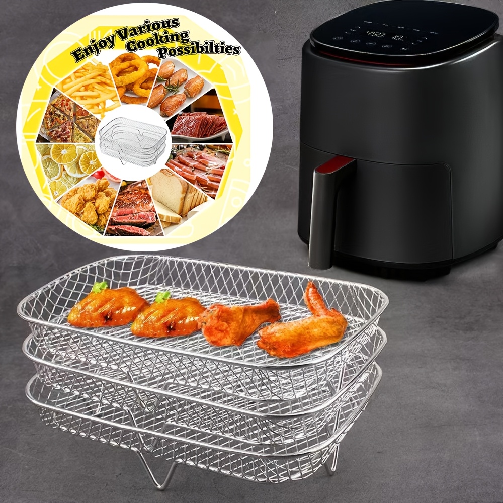 

3pcs Set Stainless Steel Air Fryer Accessories, Multipurpose Microwave Rack, Rectangular Grill Stackable Racks, Ideal For Baking & Barbecue, Fits Most Air Fryers - Kitchen