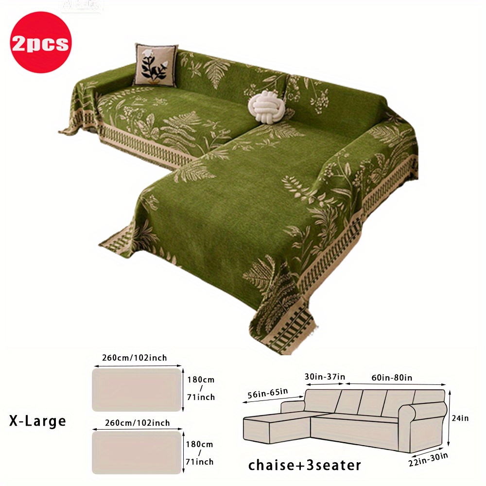 TEMU 2pcs Set Yunyou Chenille Sofa Cover, L-shaped Sofa Protector, Durable Material, Non-slip Sofa Slipcover, Home Decor, Popular In Europe, America,