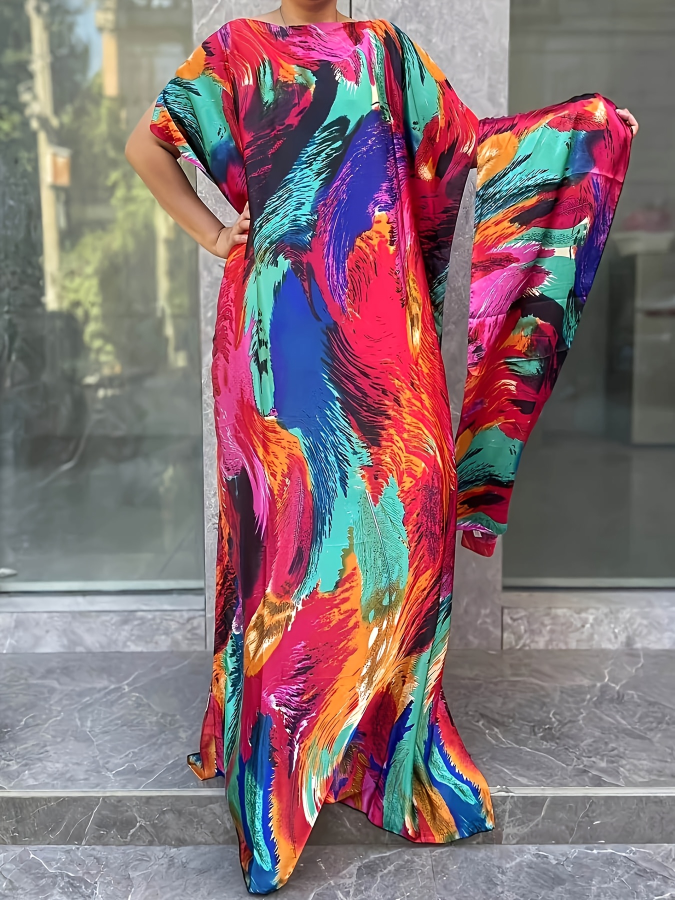 fitted lace wedding dress Boho Ethnic Print Maxi Kaftan Dress – TheChichero main image 1