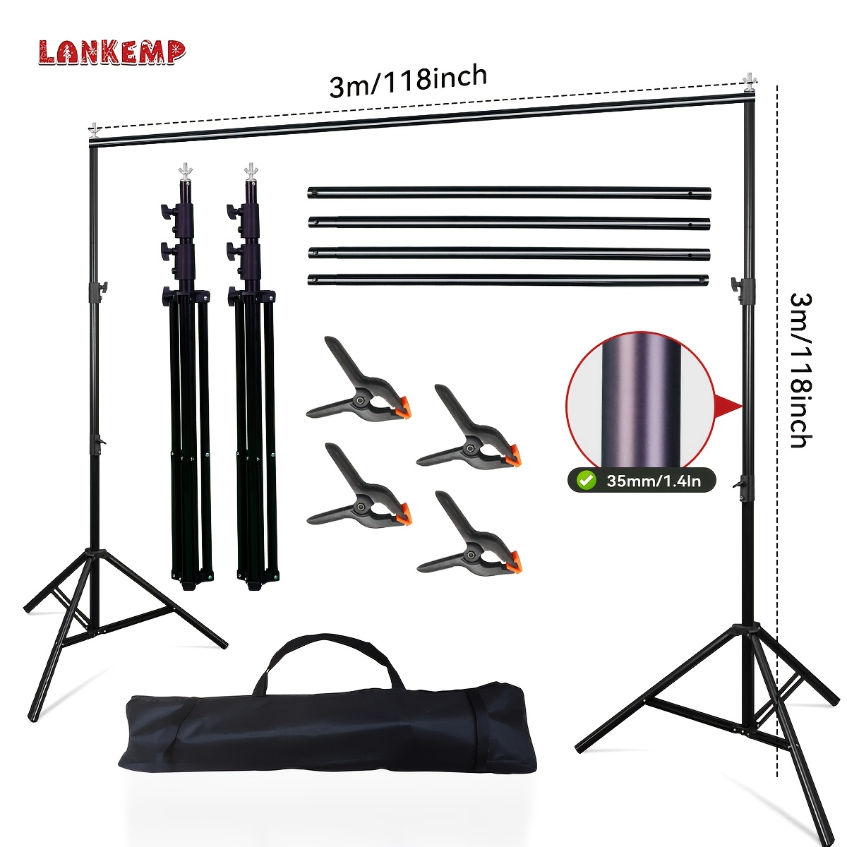 

Background Stand 10x10 Ft (w X H) Adjustable Metal Background Stand For Studio, Balloon Arch Stand Kit, Including 4 Bars, 4 Background Clips, Decoration For Parties And