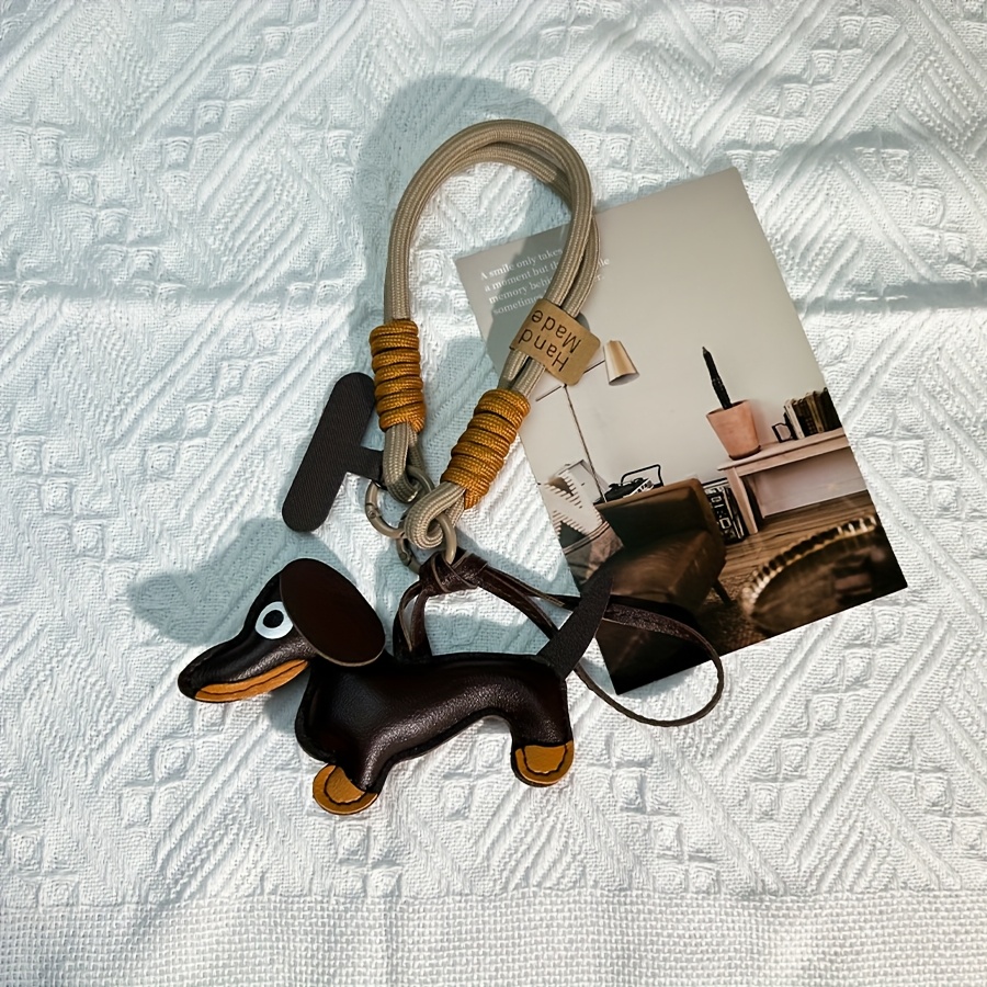 TEMU Eine einzigartig designte Dackel-Anhänger-Handyhülle mit einem gewebten kurzen Band, geeignet für verschiedene Zusätze und Taschenanhänger