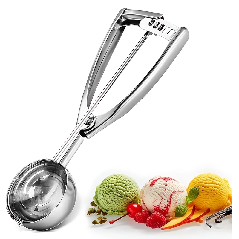 TEMU Ice Cream Scoop With Easy Trigger - Large Size (6cm) 304 Stainless Steel Cookie Scoop For Meatballs, Melon Balls, Potatoes And Muffins