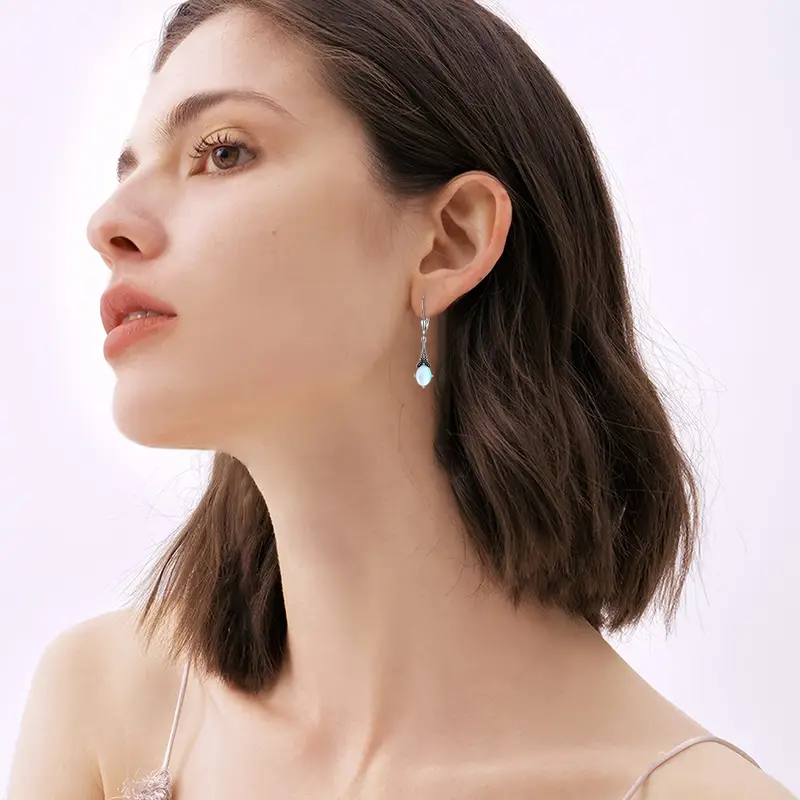 earrings 925 sterling silver vintage leverback drop dangle earrings with birthstone earrings Product details 0