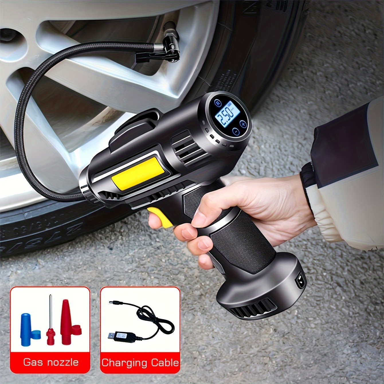 

120w Portable Car Air Compressor, Wired/wireless Handheld Car Inflatable Pump Electric, Automobiles Tire Inflator With Led Light For Car