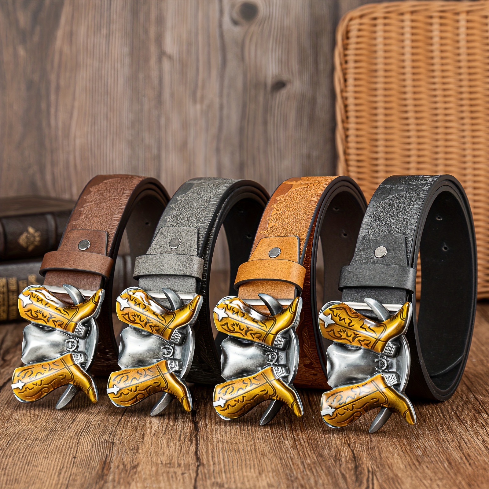 

Ceinture Pour Hommes En Cuir PU Avec Motif De Boucle De Bottes Jaunes