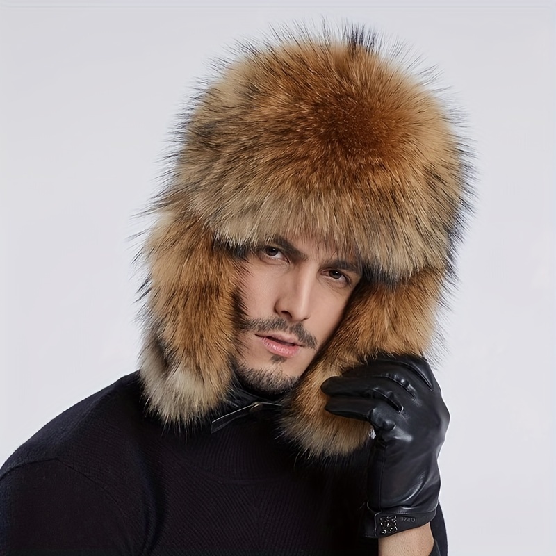 

Men's Winter Ushanka Hat With Fur Ear Flaps, Hand Washable, Woven Polyester, Mature Style, Unisex-adult Hunting Ski Cap