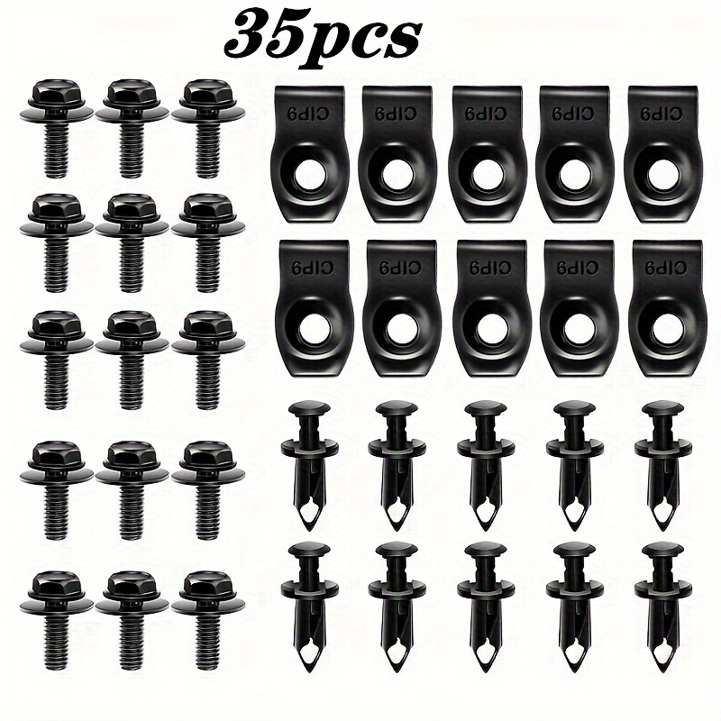 

35pcs M6 U-bolt Nut Clips Set - Black Oxide , Hex Head Screws For Engine Hood & Fender Fastening