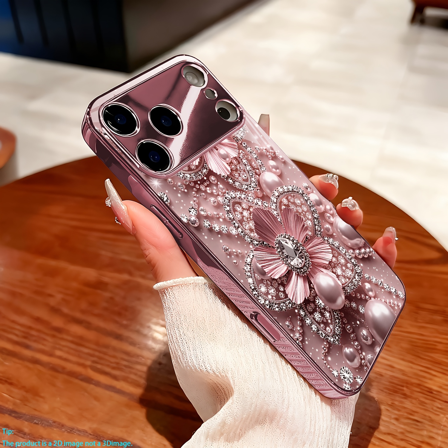TEMU Phone Case: [2d] Pink Flower Jewelry Decor Pink Electroplated Phone Case, Suitable For Iphone 17/17 Pro/17 Air/17 Pro Max/16/16 Pro/16 Plus/16