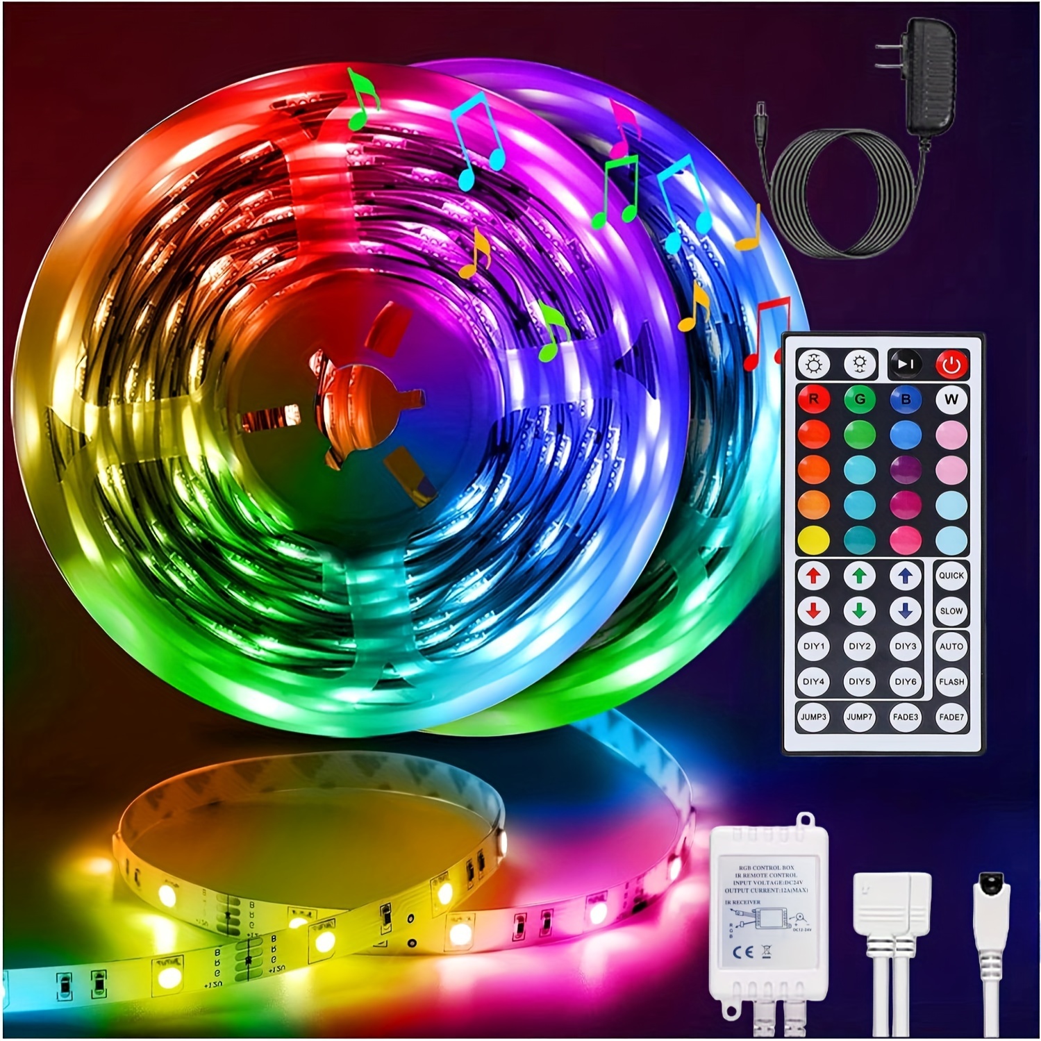 50FT 100FT 200FT Easy to install LED Strip Lights RGB LED Lights Strip for Bedroom Color Changing Strip Lights Kit with 44 Keys Remote Dimmable LED Light Strip for Room Kitchen Home Bar Party