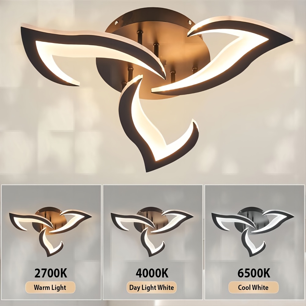 1pc Modern Black & White Floral LED Chandelier, 3000-6000K Color Temperature, Energy-Efficient Indoor Lighting for Living Room, Kitchen, Office, and More - Contemporary Design with Adjustable Dimming, Bedroom Light|Modern Chandelier|Adjustable Dimming