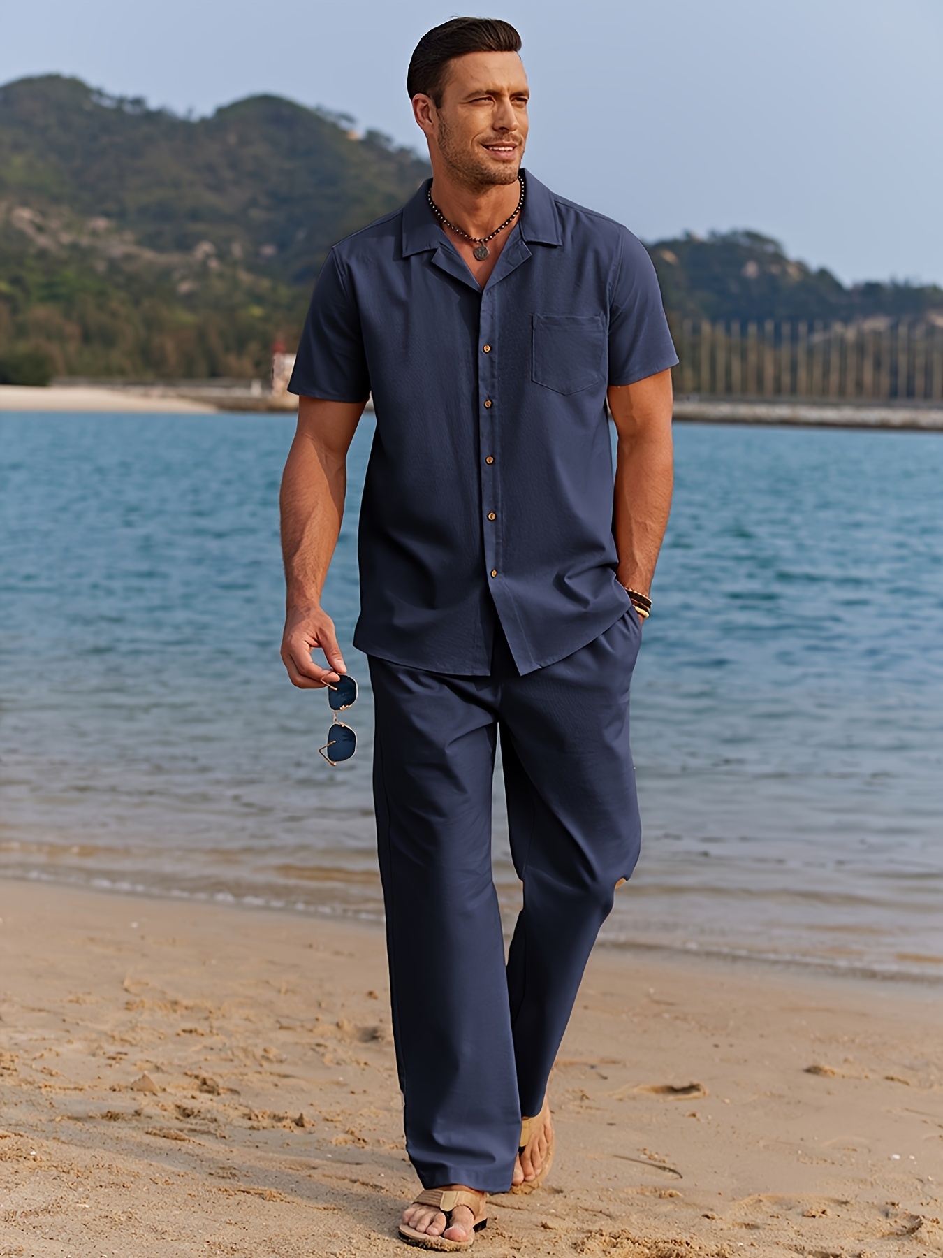 Camisa Lino Hombre Camisa De Lino Y Algodón Para Hombre Manga