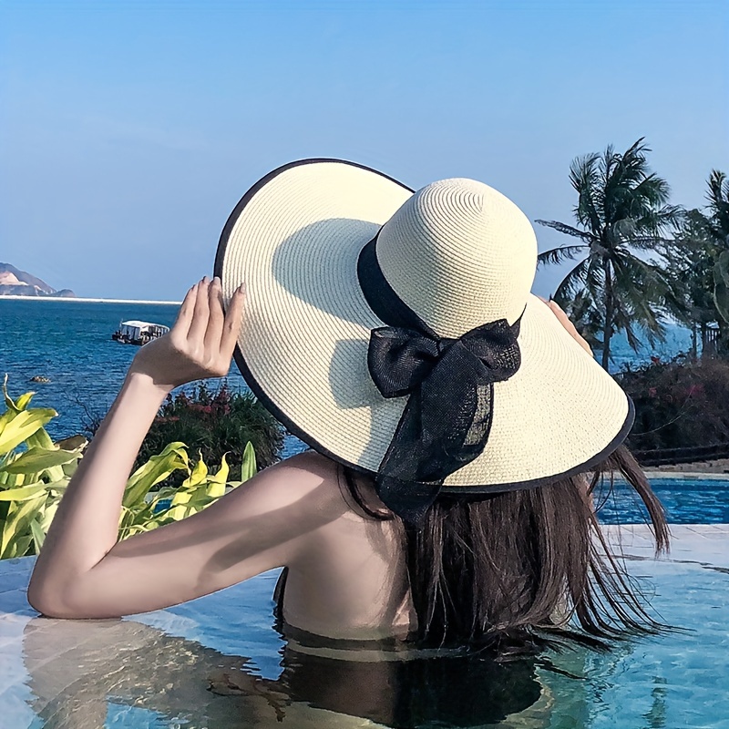 

Women Summer Beach Hat Vacation Sunshade Large Brim Face Cover Bow Sun Hat