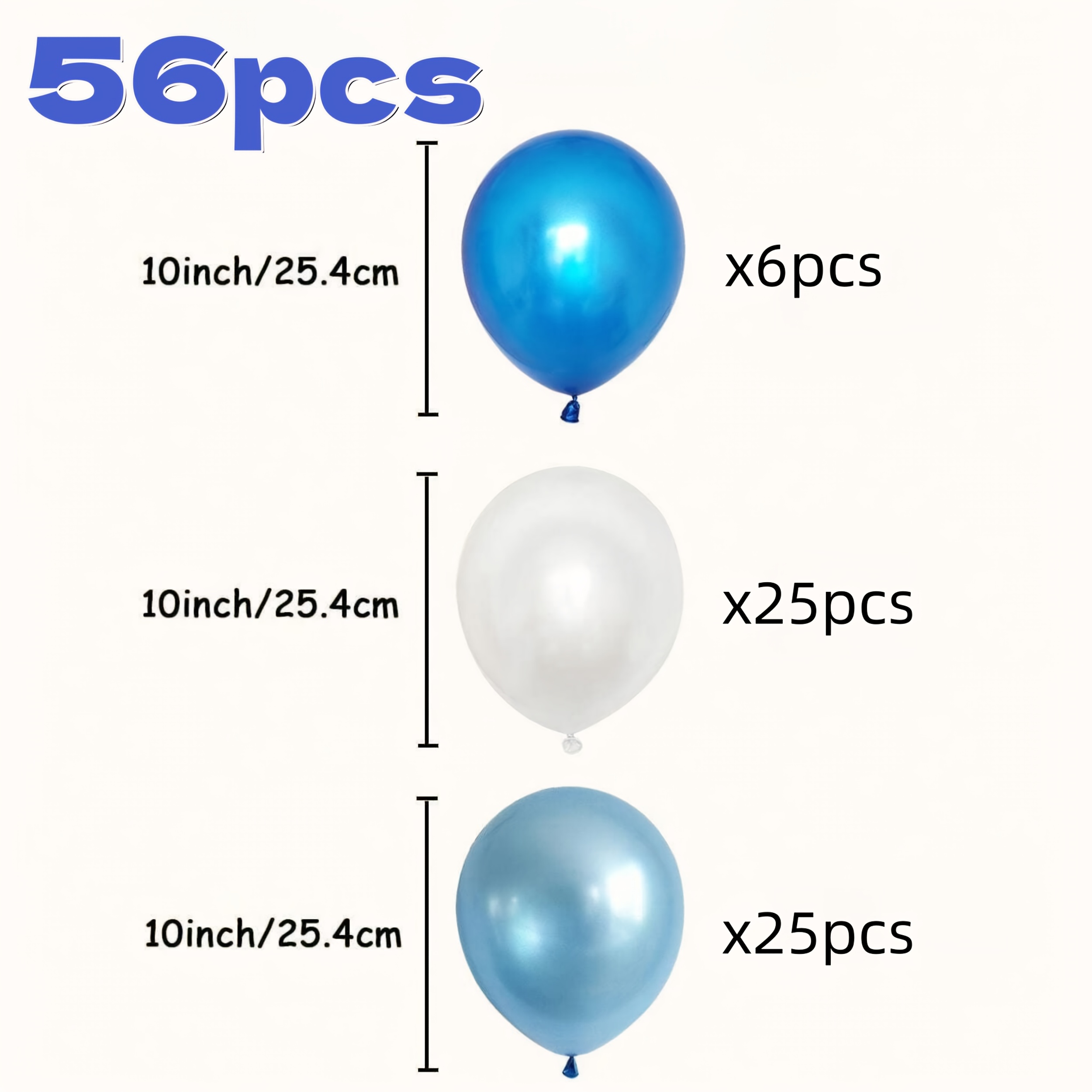 56pcs Metallic Blue, Iridescent Blue, White Latex Balloon Arch Kit For Birthday, Singles Party, Wedding, Gender Reveal, Father's Day, Mother's Day, Party Decorations, Baptism Decorations, Graduation