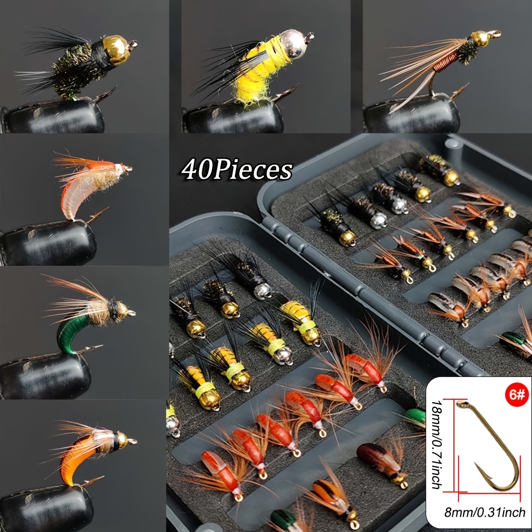 TEMU Ensemble de 40 de pêche à la truite assorties, comprenant des nymphes, des sèches et humides, des streamers et du fait à , conçu pour la pêche à