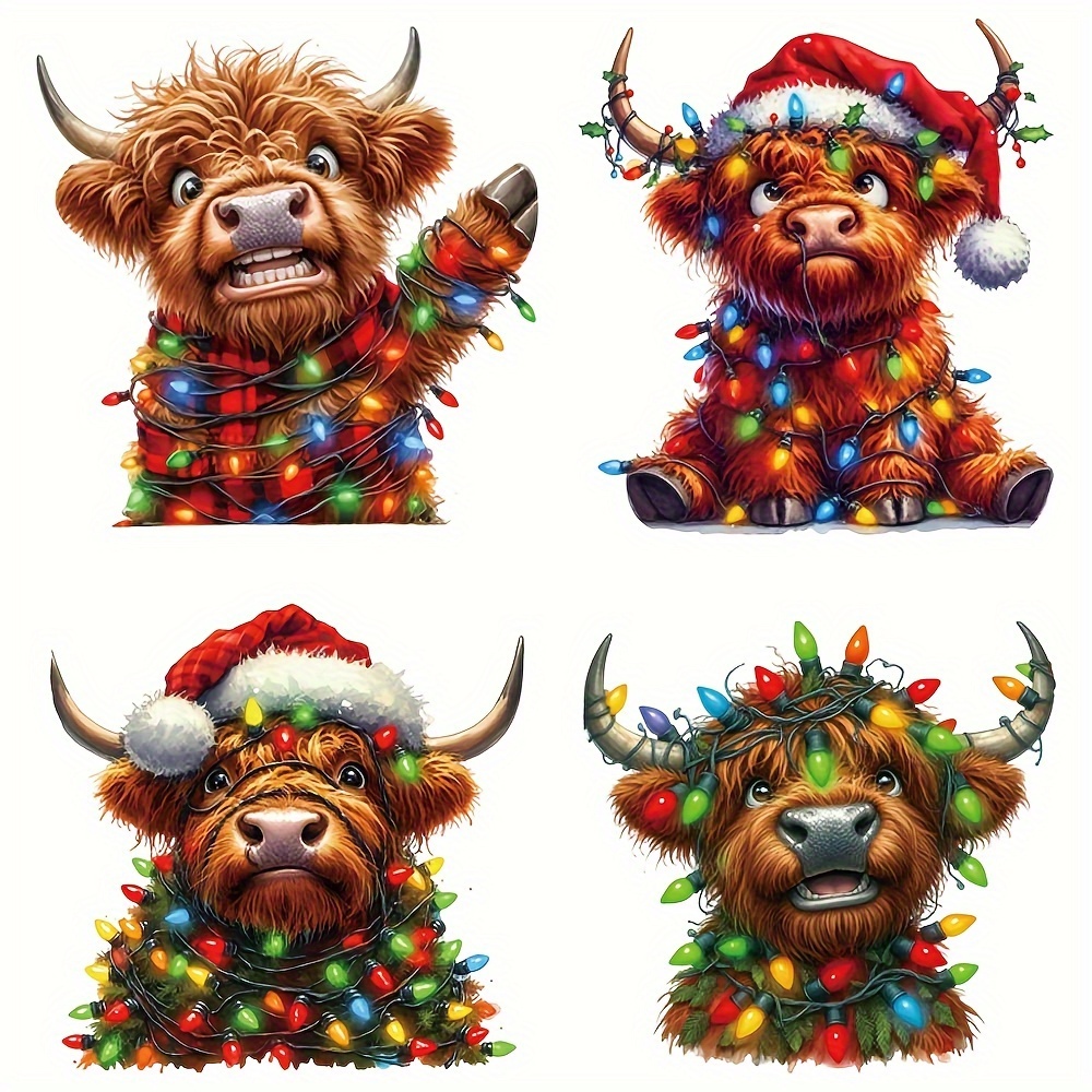 

[top-] 6pcs Christmas & Cow Diy Iron-on Stickers Set For T-shirts, Jackets, , -