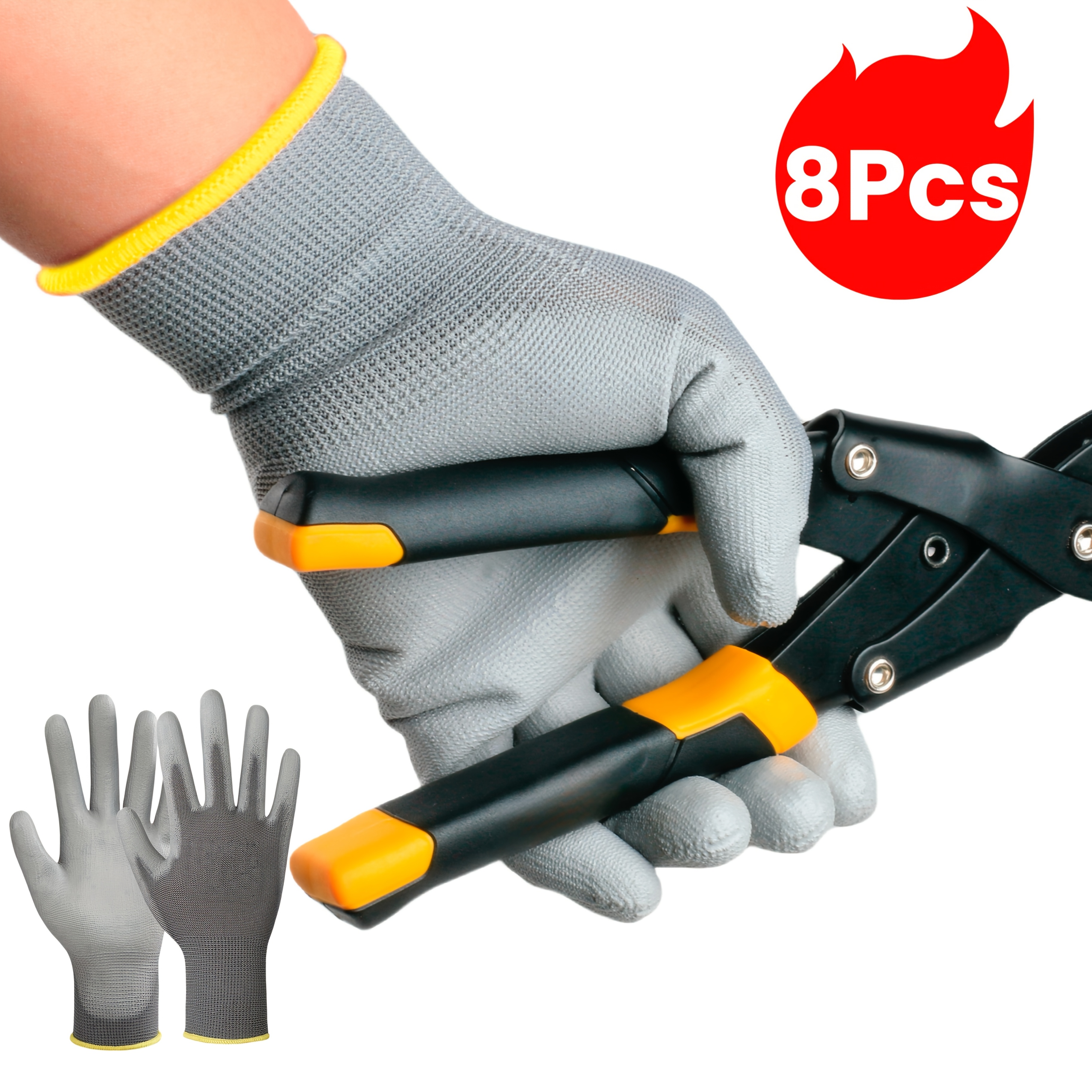 

8/6pcs Gray Gloves - Non-slip, , Suitable For Gardening, Construction And Carpentry, Car Maintenance - With Knitted Wrist Cuffs