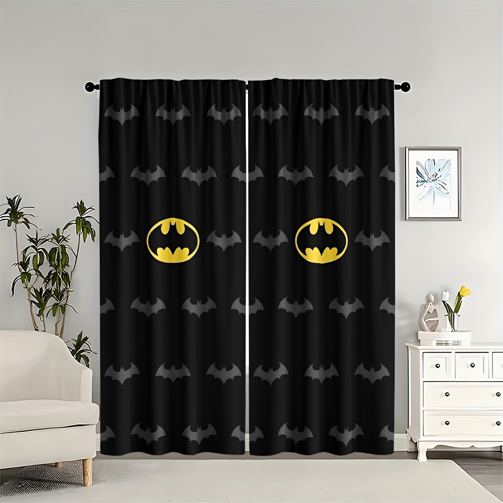 TEMU Wb2pcs Batman Pattern Blackout Curtains For Apartments, Suitable For Home Window Use. Thermal Insulation And Light-filtering Curtains For