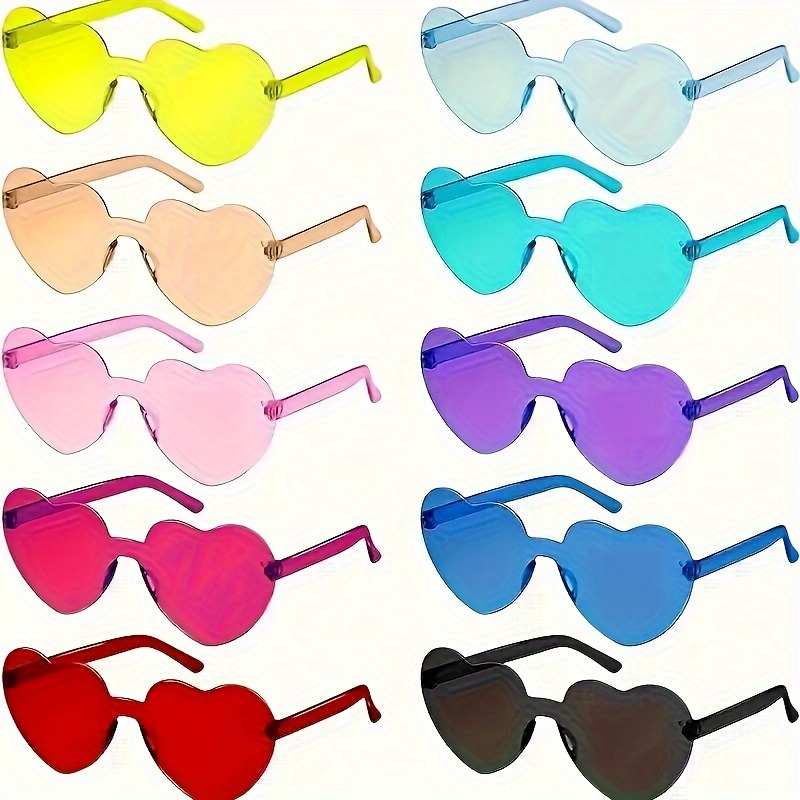 

joyful Jamboree" 8-piece Heart-shaped Party Fashion Glasses - Candy-colored Rimless Glasses For Beach, Cosplay & Bachelor Parties - Perfect Photo Booth Props