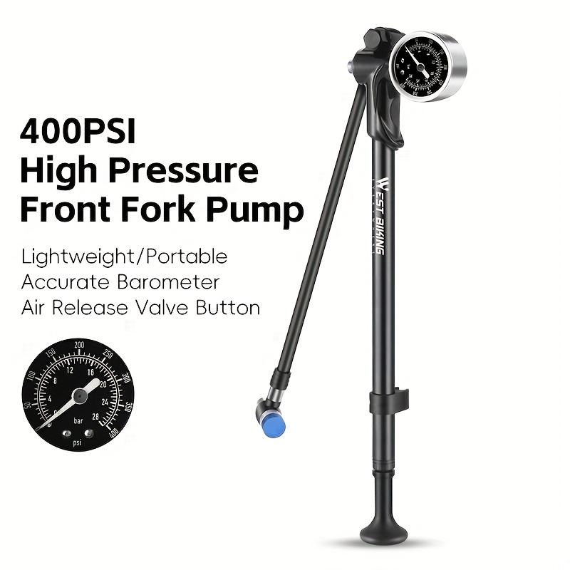 Image of West Biking Bike Front Fork Pump With Gauge 300psi/400psi High Pressure Bicycle Air Pump Portable Schrader Valve Inflator For Front Fork Rear Suspension Cycling Accessories