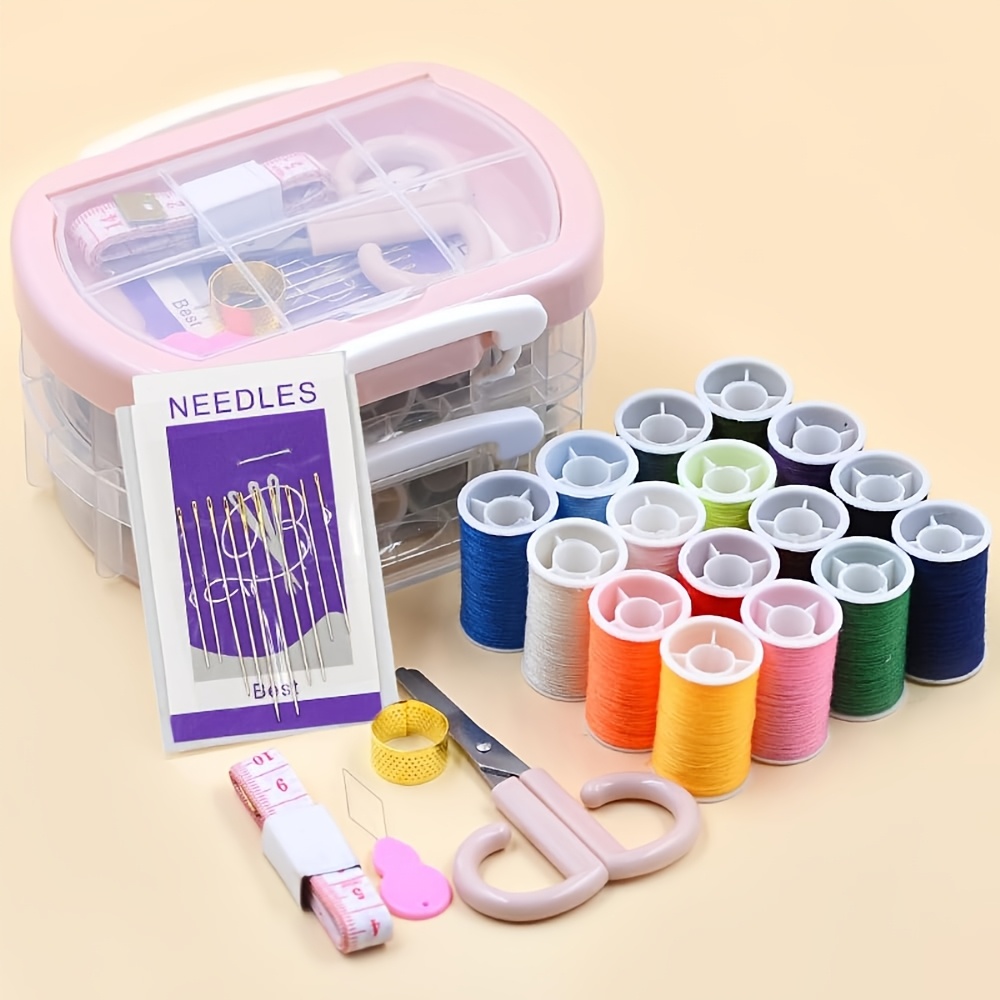 Image of 30pcs Sewing Set With Plastic Box, , Sewing Box With Accessories, Portable Sewing Box, Hand Sewing Kit Including Needles, Scissors, Tape Measure, Thimble For Beginners And Adults