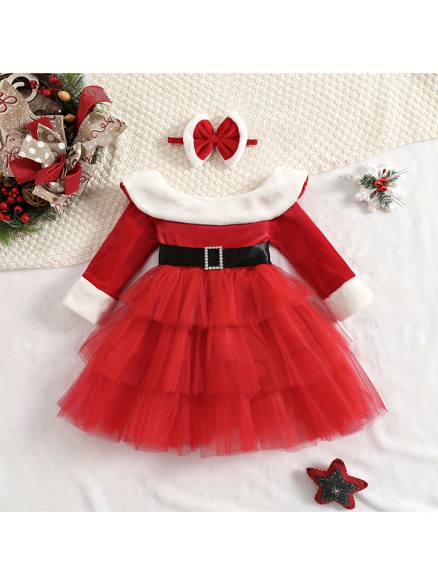 white christmas dresses Santa Baby Christmas Tutu Outfit-Little Cuddle Boutique Headband/Tutu / 12 Months main image 0