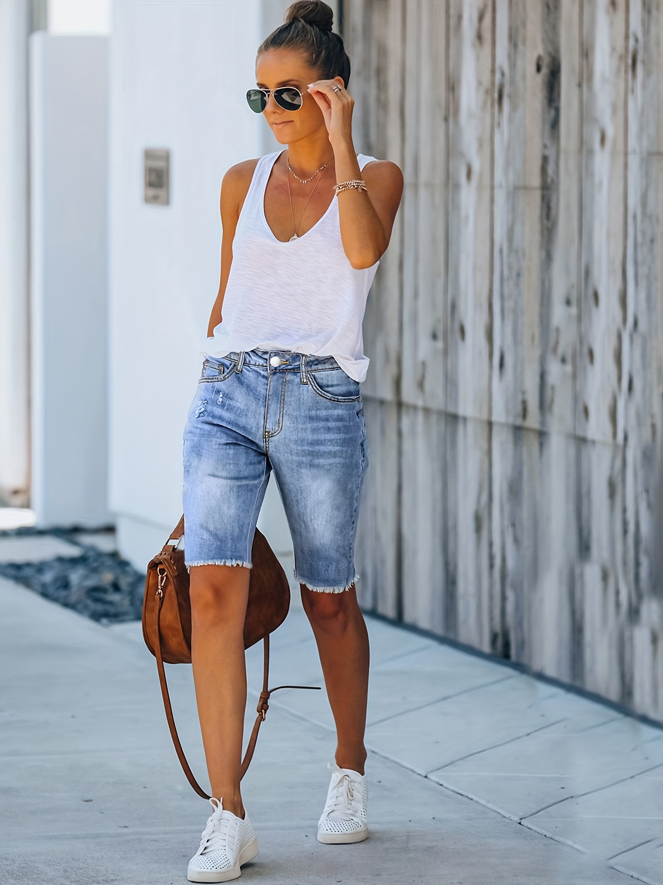 Women's High-Waisted Skinny Jeans Light Blue Non-Transparent Stretch  Denim-Like Shorts, Summer Pants for Casual Outfits, Beach, Office Machine 