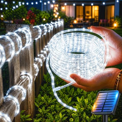 item picture 1pc outdoor solar rope light garden pipe light 8 ip65 two colors flexible transparent tube suitable for gardens backyards patios decks pools tree decoration thanksgiving halloween