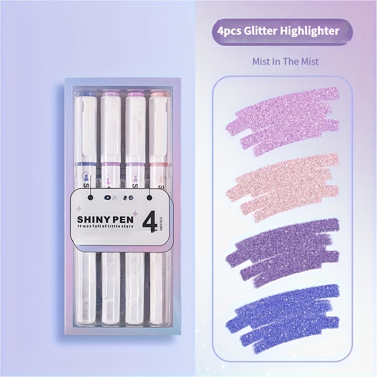4pcs Snihs Glitter Highlighter Pens - Soft Pastel Colors With River Effect, Fine Tip Markers For School Supplies, Scrapbooking & Kawaii Stationery, Glitter Pens